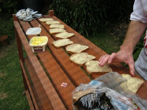 World record-breaking buttering bread